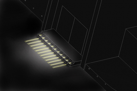 Gebäudeeingang B, Neuentwurf: Hervorhebung der Treppenstufen durch LED-Einbauleuchten